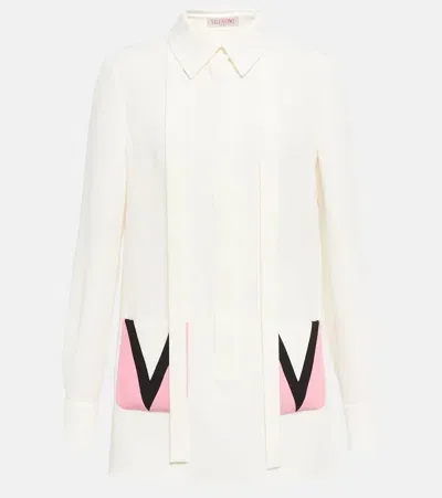 Valentino Silk Cady Logo Pocket Mini Dress In Ivory