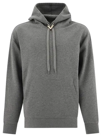 Valentino Hoodie With Metallic V Detail In Grey