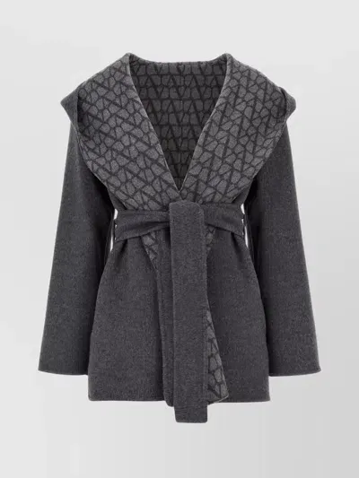 Valentino Iconographic Canvas Reversible Coat In Gray