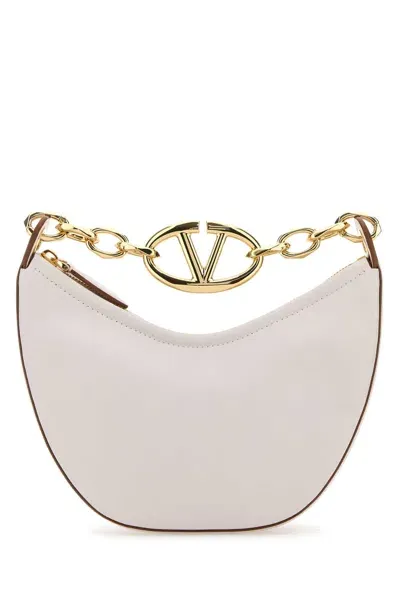 Valentino Garavani Ivory Leather Mini Hobo Vlogo Moon Handbag In Mauvemorn