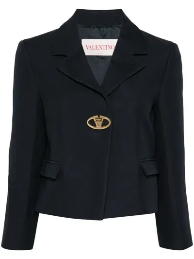 Valentino Vlogo Signature Cropped Blazer In Azul Oscuro