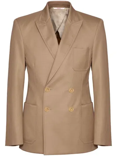 Valentino Double-breasted Cotton Blazer In Beige