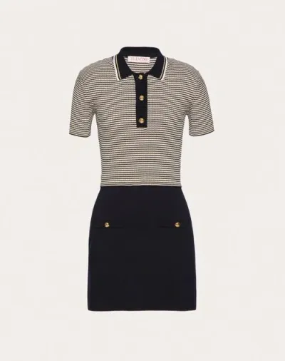 Valentino Striped Polo Mini Dress With Gold-tone Buttons In Navy Ivory Gold