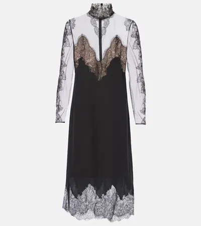 Valentino Lace-trimmed Georgette Midi Dress In Schwarz