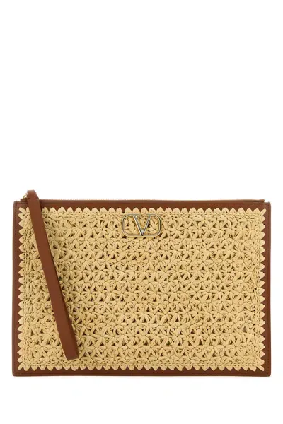 Valentino Garavani Large Flat Pouch | Vlogo-tu Nd  Female In Beige O Tan