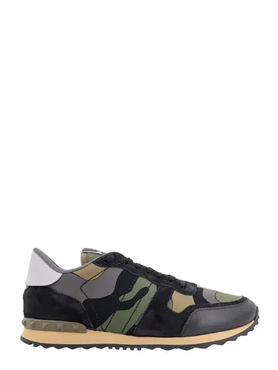 Valentino Garavani Leather And Suede Sneakers With Camouflage Print In Multi