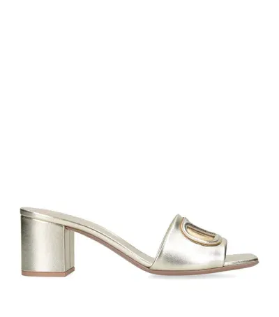 Valentino Garavani Leather Cut-out Vlogo Mules 60 In Gold