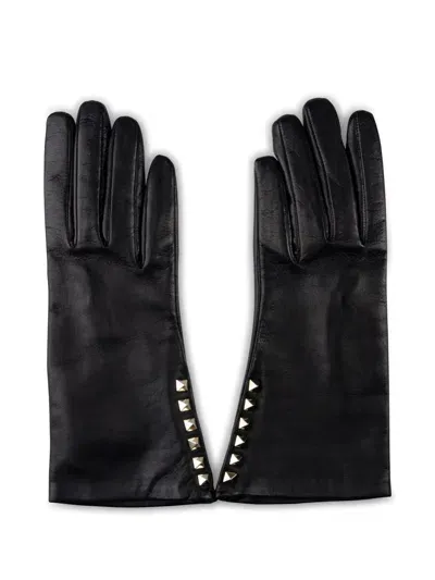 Valentino Garavani Leather Gloves With Studs In Black