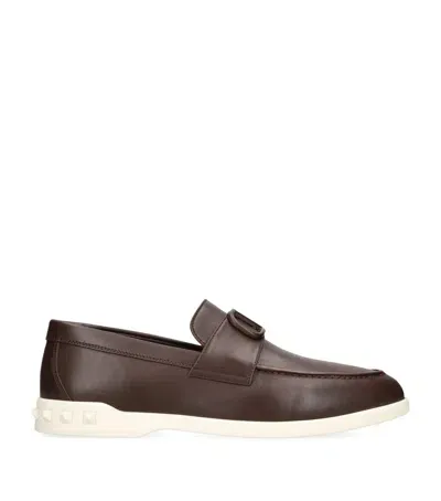 Valentino Garavani Leather Leisure Flows Loafers In Brown