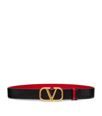 Valentino Garavani Leather Reversible Vlogo Signature Belt In Nero Rosso