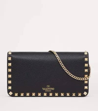 Valentino Garavani Leather Rockstud Chain Wallet In Black