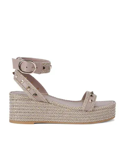 Valentino Garavani Leather Rockstud Espadrille Sandals 45 In Nude