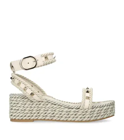 Valentino Garavani Leather Rockstud Espadrille Sandals 45 In White