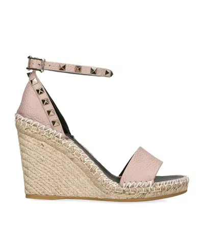 Valentino Garavani Leather Rockstud Espadrille Wedges 105 In Nude