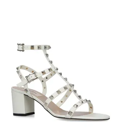 Valentino Garavani Leather Rockstud Sandals 60 In Gray