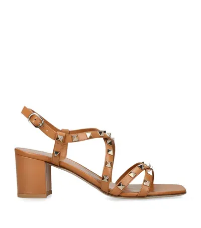 Valentino Garavani Leather Rockstud Sandals 60 In Brown