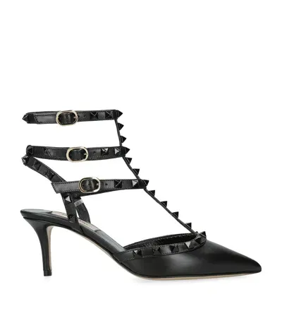 Valentino Garavani Leather Rockstud Sandals 65 In Black