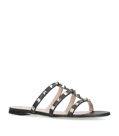 Valentino Garavani Leather Rockstud Sandals In Black