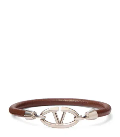 Valentino Garavani Leather The Bold Edition Vlogo Bracelet In Silver