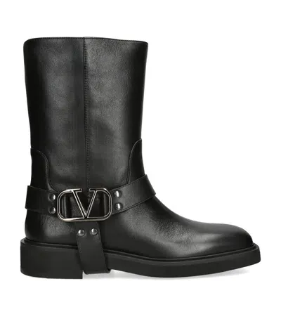 Valentino Garavani Leather Vlogo Ankle Boots In Black