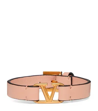 Valentino Garavani Leather Vlogo Bracelet In Nude