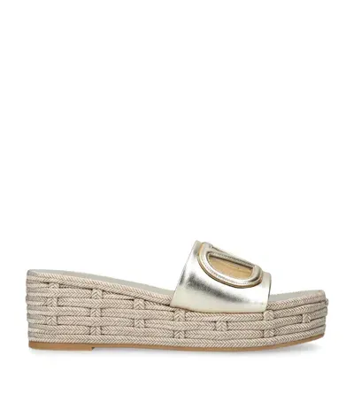 Valentino Garavani Leather Vlogo Espadrille Wedge Mules 60 In Gold