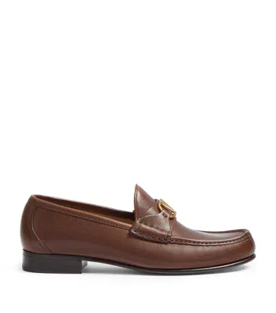 Valentino Garavani Leather Vlogo Loafers In Brown