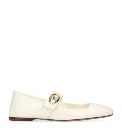 Valentino Garavani Vlogo Leather Mary Jane Ballerina Flats In Ivory