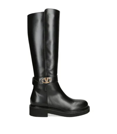 Valentino Garavani Leather Vlogo Locker Boots 40 In Black