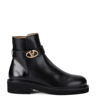 Valentino Garavani Leather Vlogo Locker Boots In Black