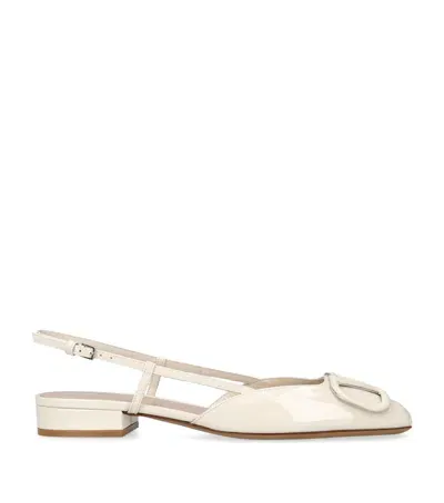 Valentino Garavani Leather Vlogo Slingback Flats In Ivory