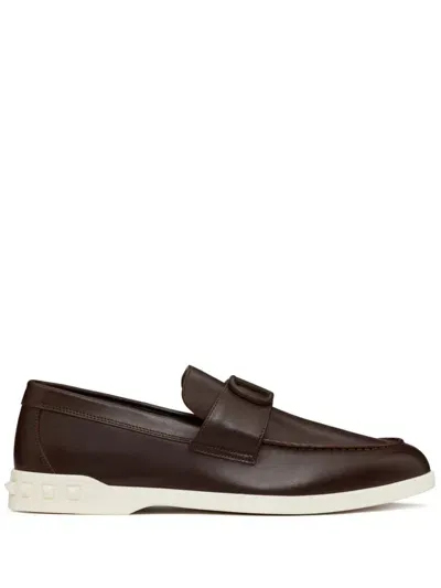 Valentino Garavani Leisure Flows Leather Loafers In Brown