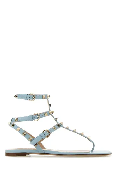 Valentino Garavani Light Blue Leather Rockstud Thong Sandals