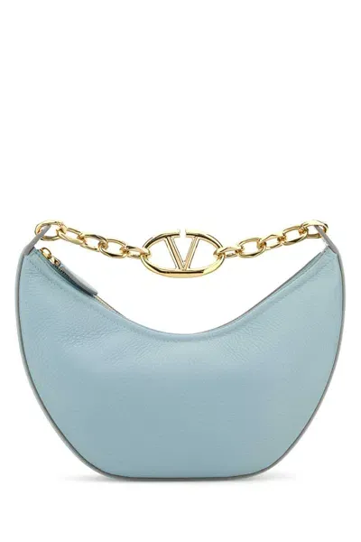 Valentino Garavani Light Blue Leather Small Hobo Vlogo Moon Handbag In Bluporcellany