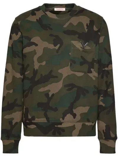 Valentino Sweatshirt Mit Camouflage-print In Green