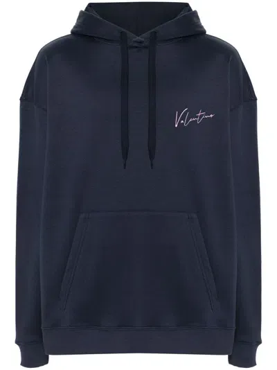 Valentino Logo-embroidered Hoodie In Navy