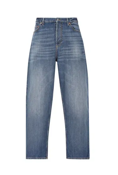 Valentino Logo Patch Cropped Jeans In Blue