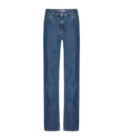 Valentino Mid-rise Straight Leg Cotton Jeans In Blue