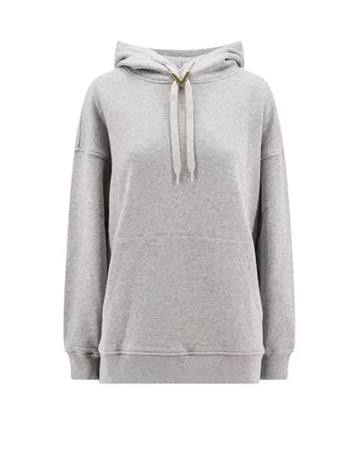 Valentino Logo Plaque Drawstring Hoodie In Gray