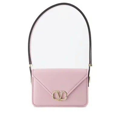 Valentino Garavani Valentino Logo Plaque Foldover Top Small Shoulder Bag In Pink