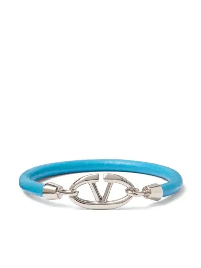 Valentino Garavani Logo-plaque Leather Bracelet In Blue