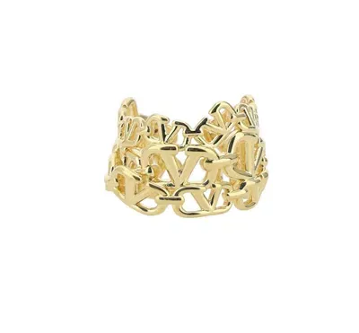 Valentino Garavani Valentino Logo Plaque Ring In Gold