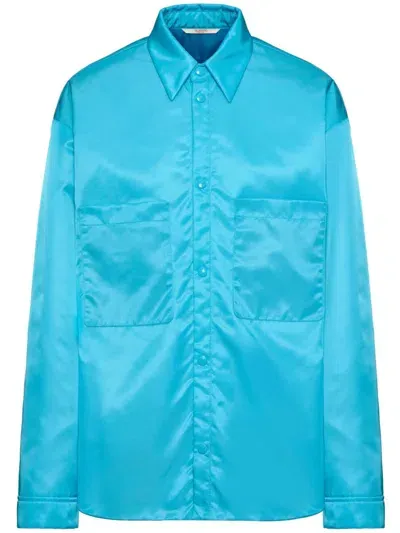 Valentino Logo-plaque Shirt Jacket In Sky Blue