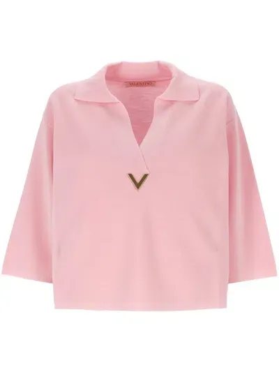 Valentino Logo Plaque Straight Hem Jumper In Pink