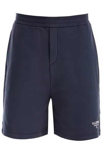 Valentino Logo Print Jogger Bermuda Shorts With In Blue