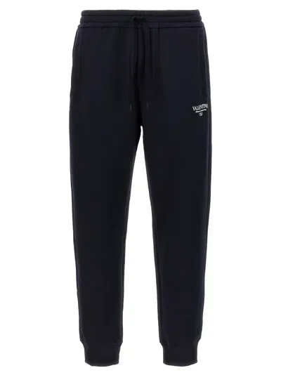 Valentino Logo Print Joggers Pants In Navy Blue