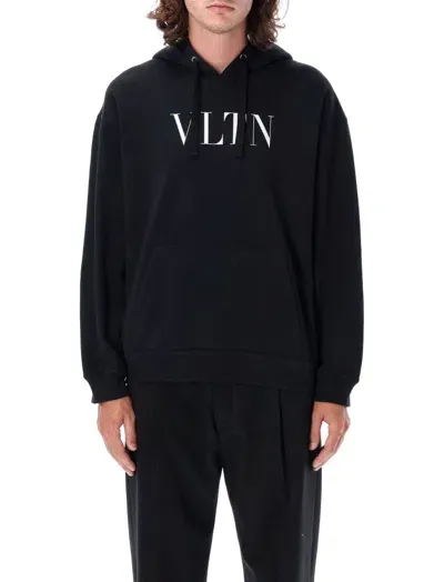 Valentino Logo Printed Drawstring Hoodie In Black