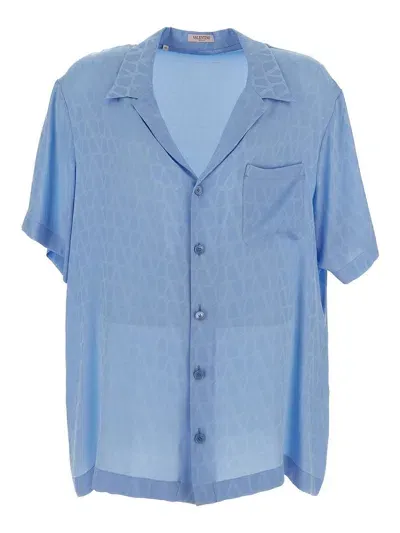 Valentino Toile Iconographe Straight Hem Shirt In Blue