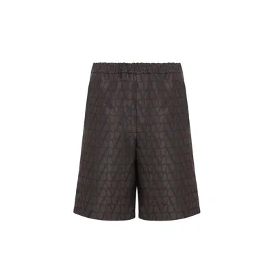 Valentino Logo Silk Shorts In Brown