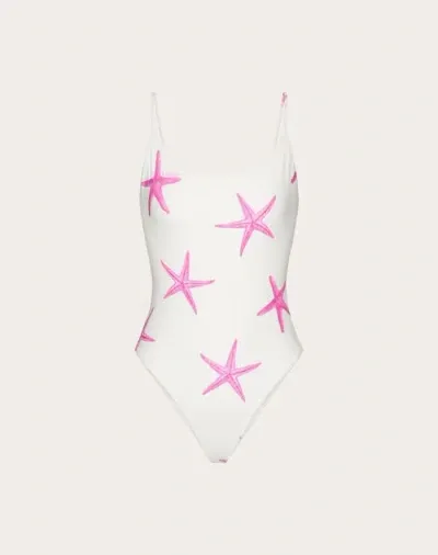 Valentino Starfish Printed Swimsuit In Ivory Pink